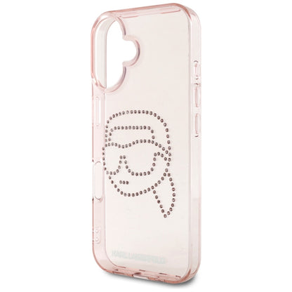 Husa pentru Apple iPhone 16, Karl Lagerfeld, IML Rhinestones Karl's Head, Roz
