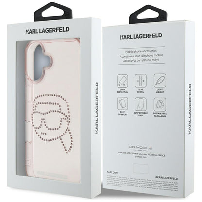 Husa pentru Apple iPhone 16, Karl Lagerfeld, IML Rhinestones Karl's Head, Roz