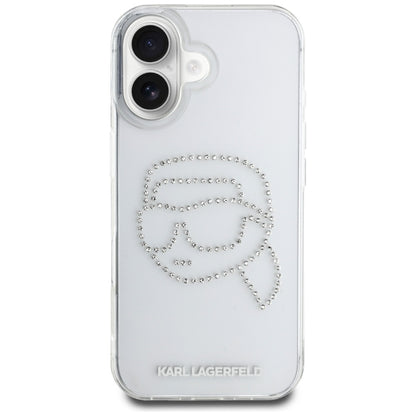Husa pentru Apple iPhone 16, Karl Lagerfeld, IML Rhinestones Karl's Head, Transparenta