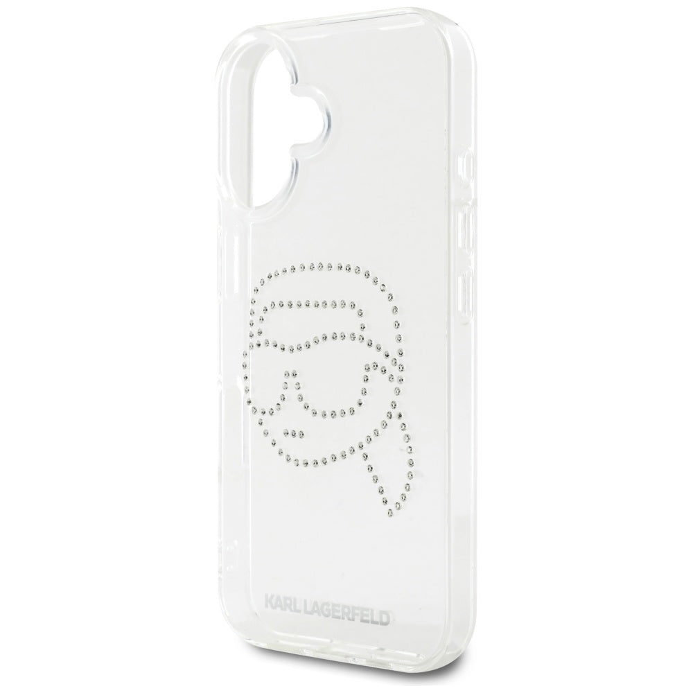 Husa pentru Apple iPhone 16, Karl Lagerfeld, IML Rhinestones Karl's Head, Transparenta
