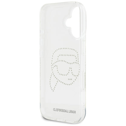 Husa pentru Apple iPhone 16, Karl Lagerfeld, IML Rhinestones Karl's Head, Transparenta