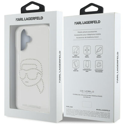 Husa pentru Apple iPhone 16, Karl Lagerfeld, IML Rhinestones Karl's Head, Transparenta