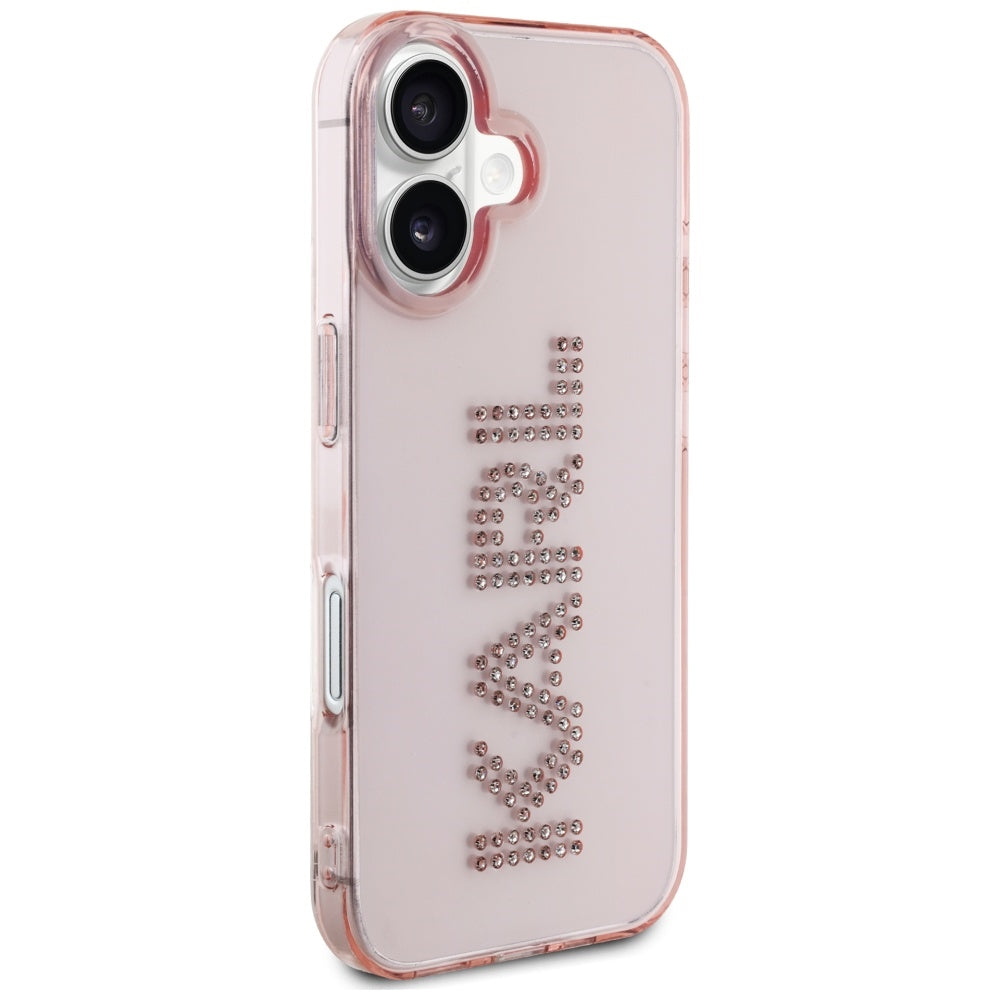 Husa pentru Apple iPhone 16, Karl Lagerfeld, IML Rhinestones Pink Logo, Roz