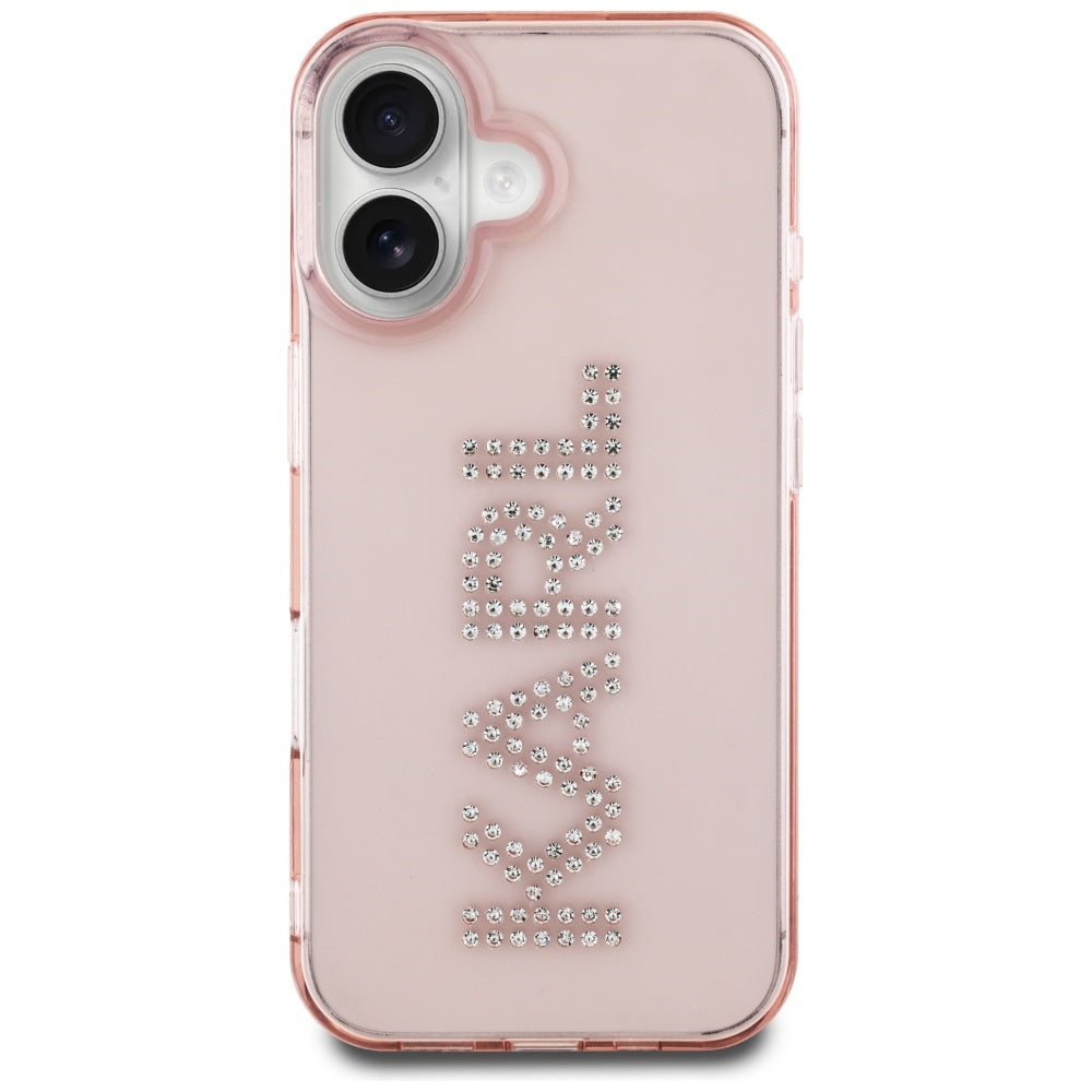 Husa pentru Apple iPhone 16, Karl Lagerfeld, IML Rhinestones Pink Logo, Roz