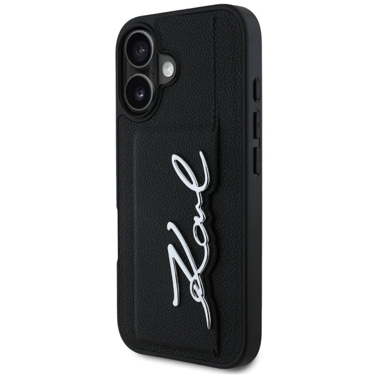 Husa pentru Apple iPhone 16, Karl Lagerfeld, Metal Signature, Neagra