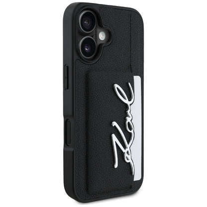 Husa pentru Apple iPhone 16, Karl Lagerfeld, Metal Signature, Neagra