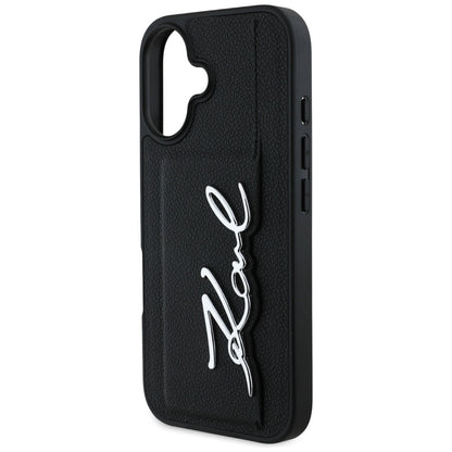 Husa pentru Apple iPhone 16, Karl Lagerfeld, Metal Signature, Neagra