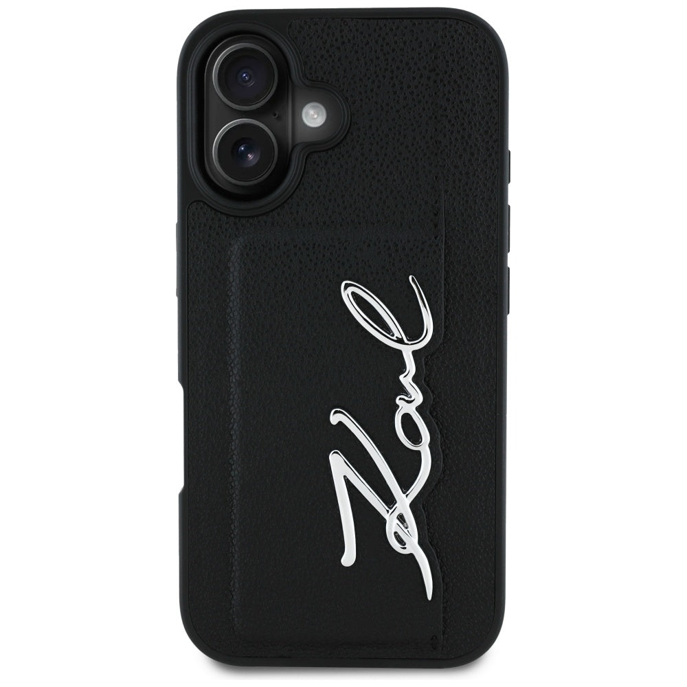 Husa pentru Apple iPhone 16, Karl Lagerfeld, Metal Signature, Neagra
