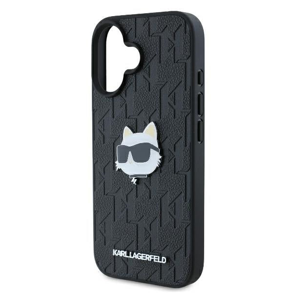 Husa pentru Apple iPhone 16, Karl Lagerfeld, Monogram Choupette's Head, Neagra