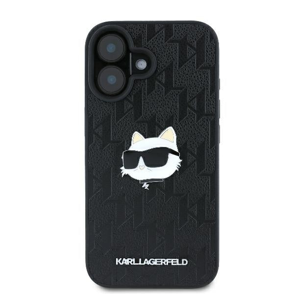 Husa pentru Apple iPhone 16, Karl Lagerfeld, Monogram Choupette's Head, Neagra