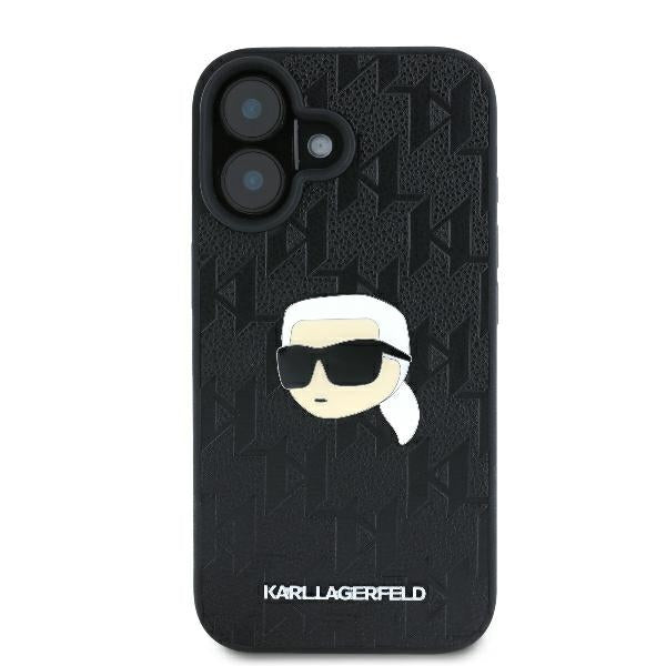 Husa pentru Apple iPhone 16, Karl Lagerfeld, Monogram Karl's Head, Neagra