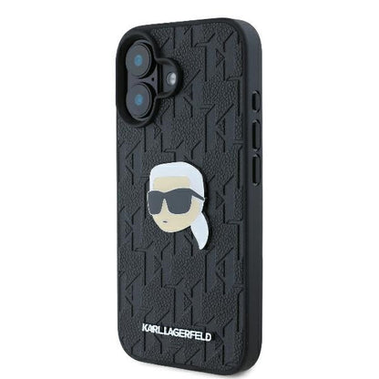 Husa pentru Apple iPhone 16, Karl Lagerfeld, Monogram Karl's Head, Neagra