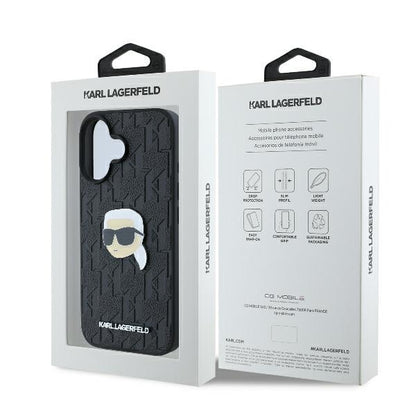 Husa pentru Apple iPhone 16, Karl Lagerfeld, Monogram Karl's Head, Neagra