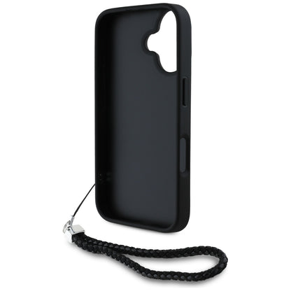Husa pentru Apple iPhone 16, Karl Lagerfeld, Quilted Initial Logo & Chain Strap, Neagra