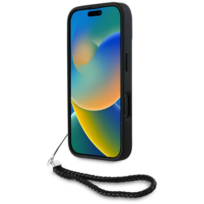 Husa pentru Apple iPhone 16, Karl Lagerfeld, Quilted Initial Logo & Chain Strap, Neagra