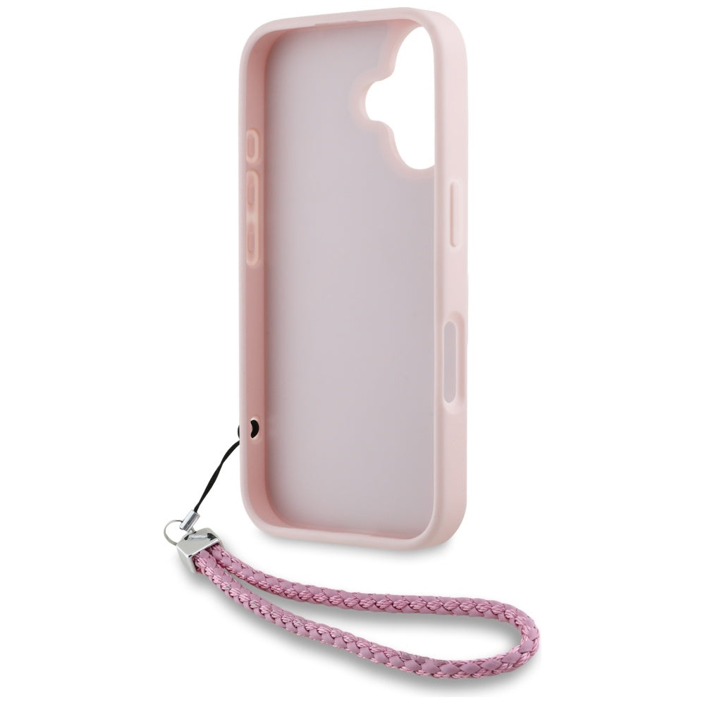 Husa pentru Apple iPhone 16, Karl Lagerfeld, Quilted Initial Logo & Chain Strap, Roz