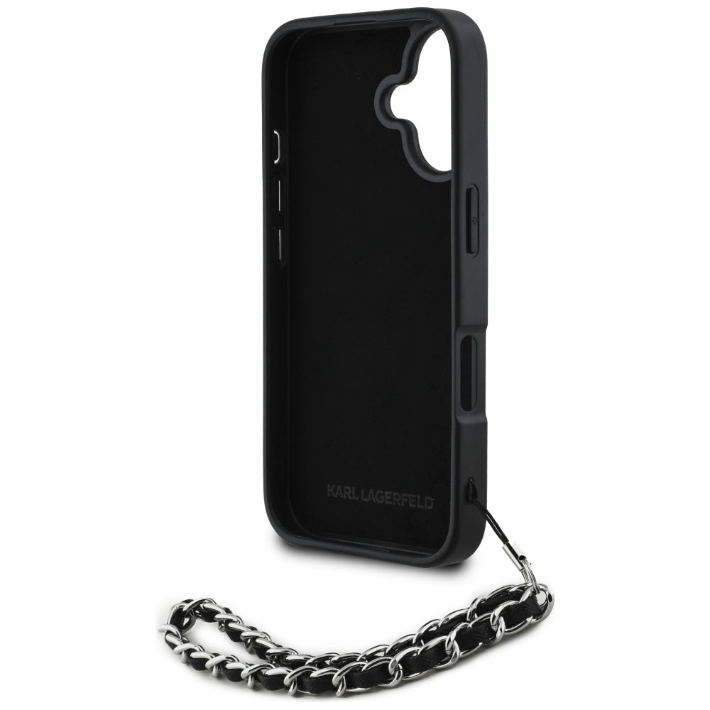 Husa pentru Apple iPhone 16, Karl Lagerfeld, Saffiano Crystals & Charm, Neagra