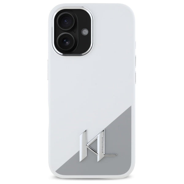 Husa pentru Apple iPhone 16, Karl Lagerfeld, Silicone White Shadow Metal Initial, Alba