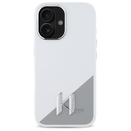 Husa pentru Apple iPhone 16, Karl Lagerfeld, Silicone White Shadow Metal Initial, Alba