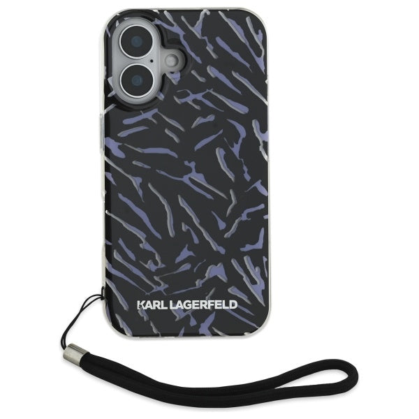 Husa pentru Apple iPhone 16, Karl Lagerfeld, Zebra with Cord Strap, Mov