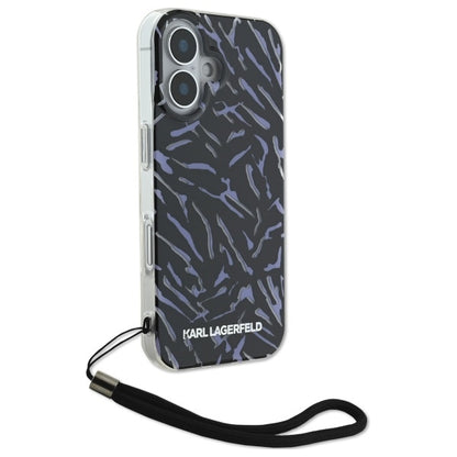 Husa pentru Apple iPhone 16, Karl Lagerfeld, Zebra with Cord Strap, Mov