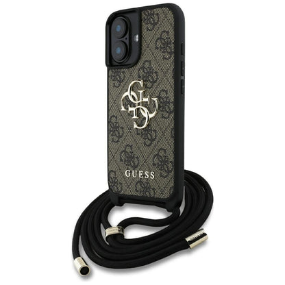 Husa pentru Apple iPhone 16 Plus, Guess, 4G CBDY Big Logo with Cord Strap, Maro