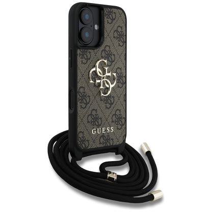 Husa pentru Apple iPhone 16 Plus, Guess, 4G CBDY Big Logo with Cord Strap, Maro