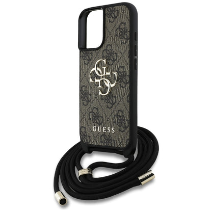 Husa pentru Apple iPhone 16 Plus, Guess, 4G CBDY Big Logo with Cord Strap, Maro