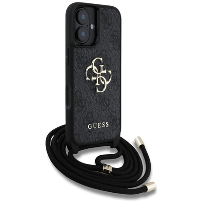 Husa pentru Apple iPhone 16 Plus, Guess, 4G CBDY Big Logo with Cord Strap, Neagra