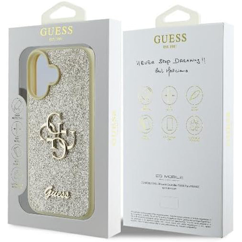 Husa pentru Apple iPhone 16 Plus, Guess, Fixed Glitter Big 4G, Aurie