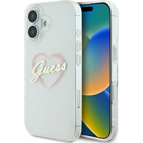 Husa pentru Apple iPhone 16 Plus, Guess, IML Heart, Transparenta