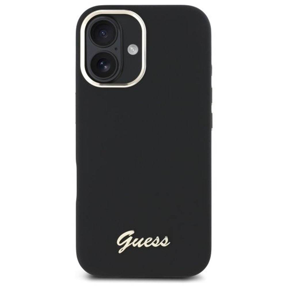 Husa pentru Apple iPhone 16 Plus, Guess, Script Metal Logo & Frame, Neagra
