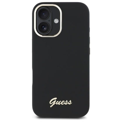 Husa pentru Apple iPhone 16 Plus, Guess, Script Metal Logo & Frame, Neagra