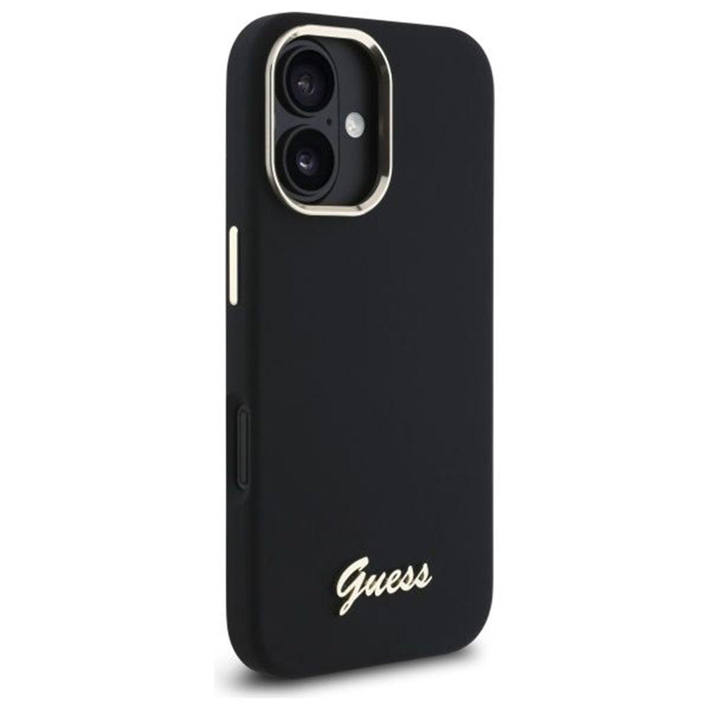Husa pentru Apple iPhone 16 Plus, Guess, Script Metal Logo & Frame, Neagra