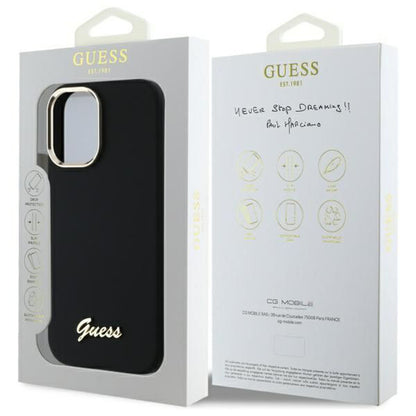 Husa pentru Apple iPhone 16 Plus, Guess, Script Metal Logo & Frame, Neagra