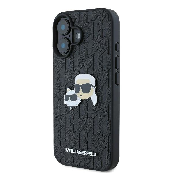 Husa pentru Apple iPhone 16 Plus, Karl Lagerfeld, Monogram Karl & Choupette's Heads, Neagra