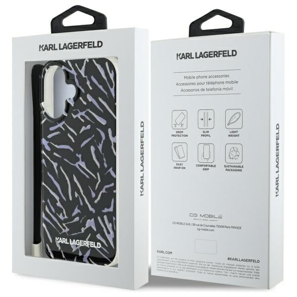 Husa pentru Apple iPhone 16 Plus, Karl Lagerfeld, Zebra with Cord Strap, Mov