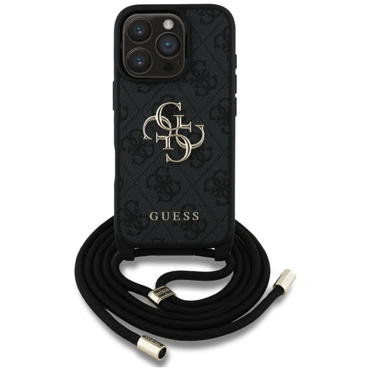 Husa pentru Apple iPhone 16 Pro, Guess, 4G CBDY Big Logo with Cord Strap, Neagra