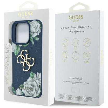 Husa pentru Apple iPhone 16 Pro, Guess, 4G Grained Roses Big Logo, Albastra