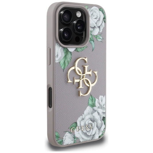 Husa pentru Apple iPhone 16 Pro, Guess, 4G Grained Roses Big Logo, Mov