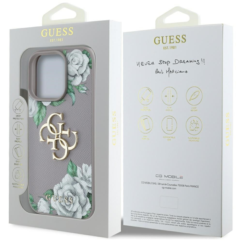 Husa pentru Apple iPhone 16 Pro, Guess, 4G Grained Roses Big Logo, Mov