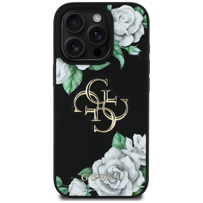 Husa pentru Apple iPhone 16 Pro, Guess, 4G Grained Roses Big Logo, Neagra
