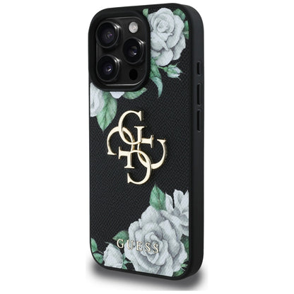 Husa pentru Apple iPhone 16 Pro, Guess, 4G Grained Roses Big Logo, Neagra