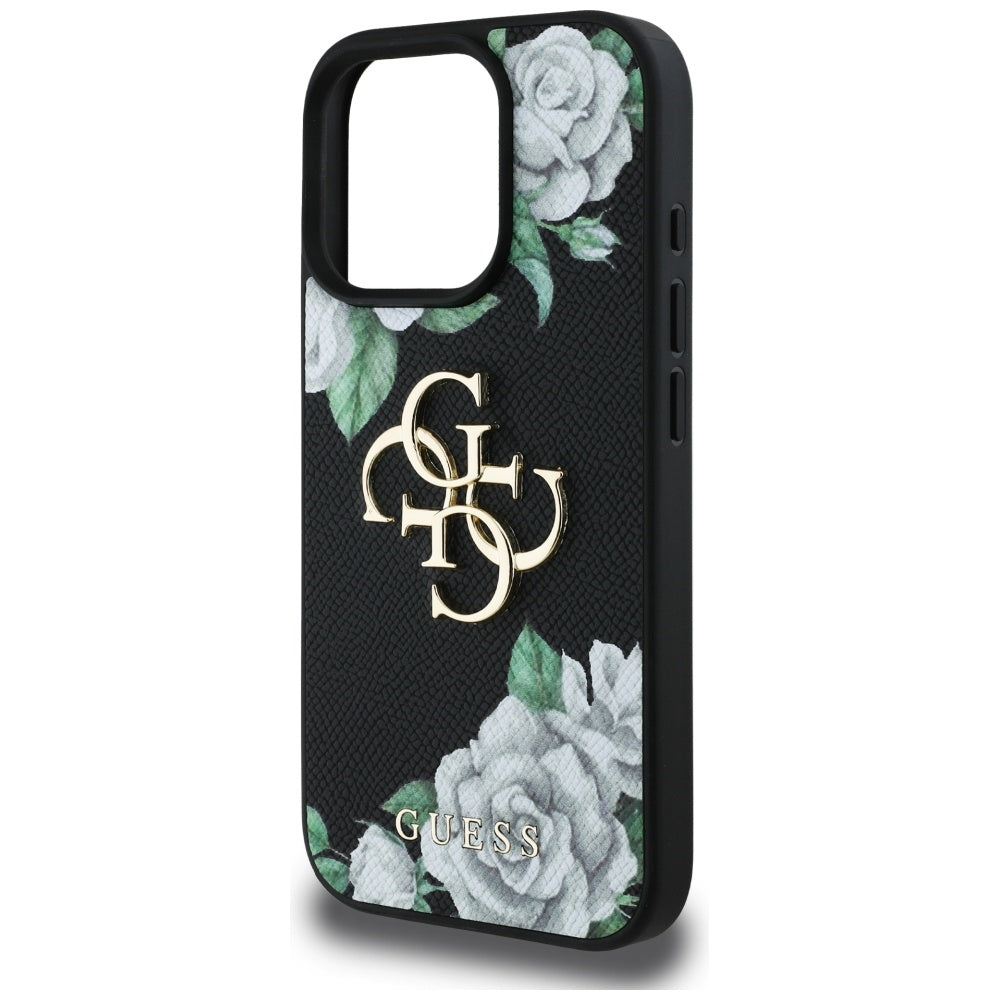 Husa pentru Apple iPhone 16 Pro, Guess, 4G Grained Roses Big Logo, Neagra
