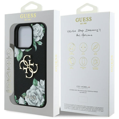 Husa pentru Apple iPhone 16 Pro, Guess, 4G Grained Roses Big Logo, Neagra