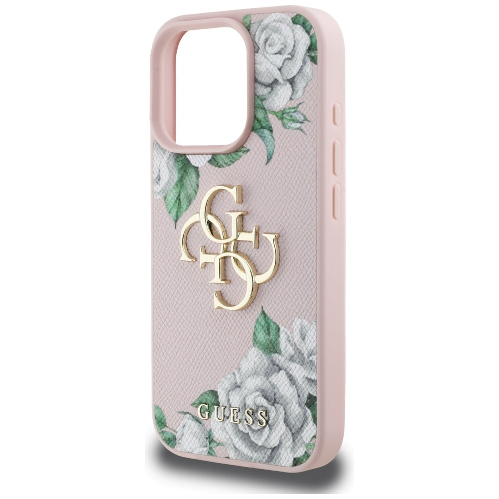 Husa pentru Apple iPhone 16 Pro, Guess, 4G Grained Roses Big Logo, Roz