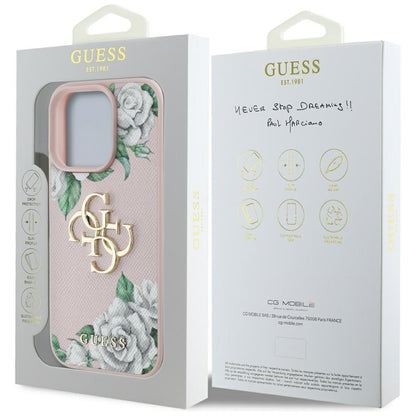 Husa pentru Apple iPhone 16 Pro, Guess, 4G Grained Roses Big Logo, Roz