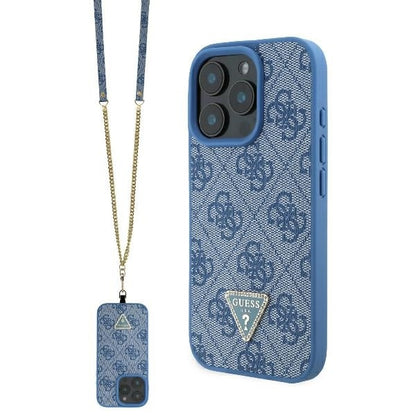 Husa pentru Apple iPhone 16 Pro, Guess, Crossbody 4G Triangle Strass, Albastra