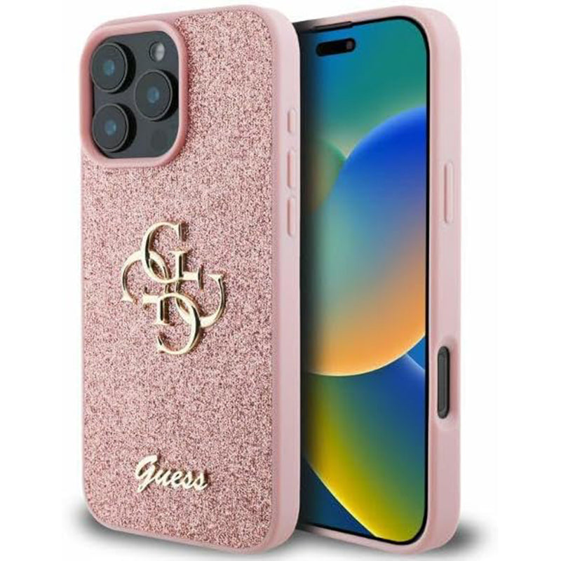 Husa pentru Apple iPhone 16 Pro, Guess, Fixed Glitter Big 4G, Roz