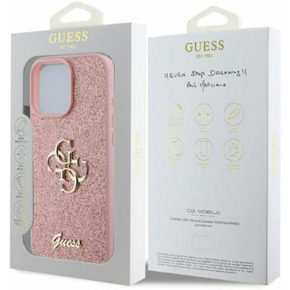 Husa pentru Apple iPhone 16 Pro, Guess, Fixed Glitter Big 4G, Roz